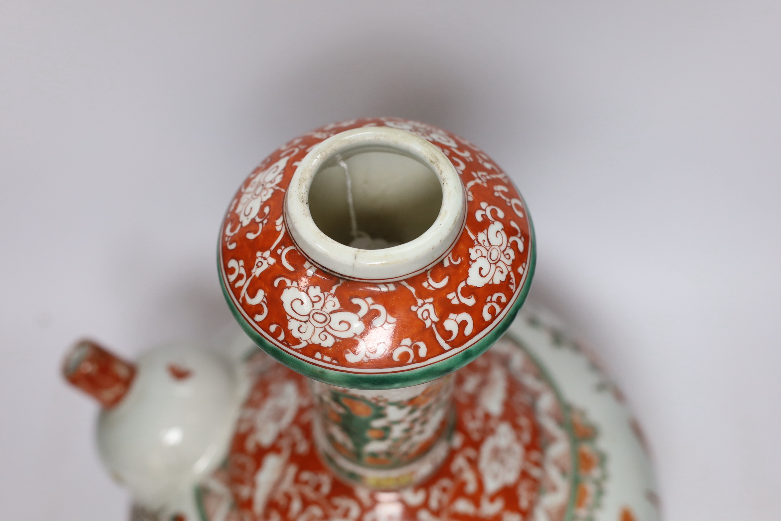 A Chinese famille verte wine pitcher, 20th century, 39cm high